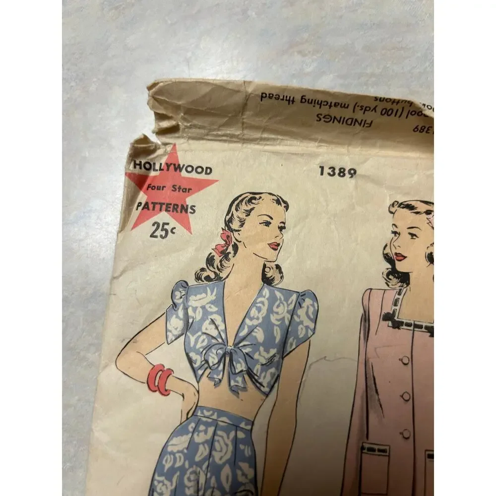 Vintage 1940's Hollywood Pattern #1389 Women's Beach Pajamas‎ Lounging Pants 42